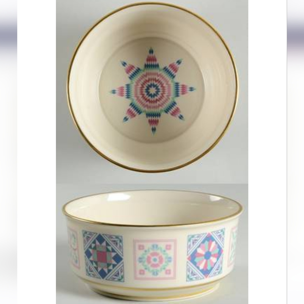 Lenox China The Album Quilt Bowl Collection 24 Karat Gold Rim Vegetable Bowl